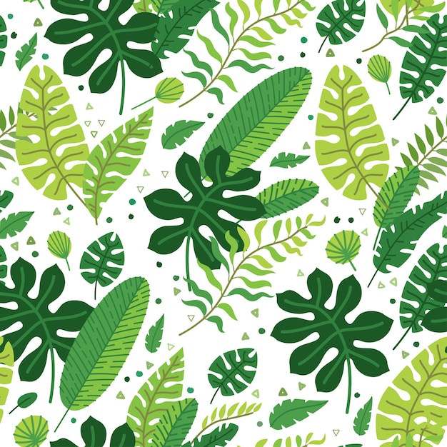 Tropical leaves vector pattern summer equatorial rainforest with foliage