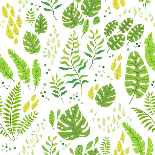 Tropical leaves vector pattern summer equatorial rainforest with foliage