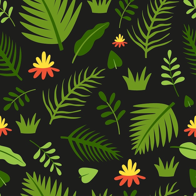 Tropical leaves in vector seamless pattern Cute wallpaper with exotic floral ornament