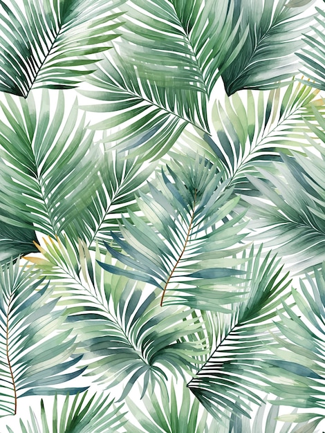 Tropical leaves watercolor seamless pattern green floral background