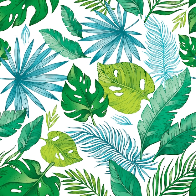 Tropical palm leaf seamless pattern. 