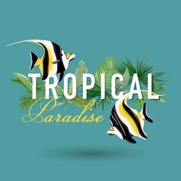 Tropical Palm Leaves and Exotic Fish Graphic Design for Tshirt, Fashion, Prints