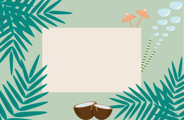 Tropical palm leaves frame background. Summer content.