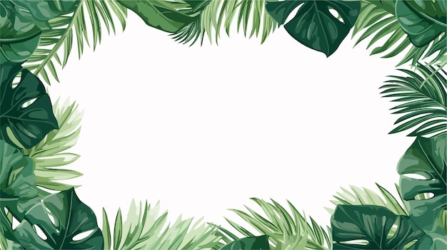 Tropical Palm Leaves Frame on Green Exotic Background