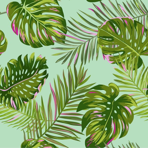 Tropical Palm Leaves Seamless Pattern. Watercolor Floral Background. Exotic Botanical Design for Fabric, Textile, Wallpaper, Wrapping Paper. Vector illustration