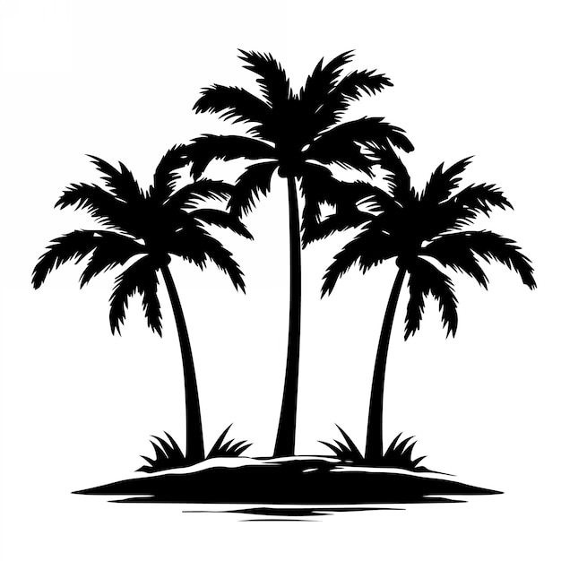 Tropical palm trees with leaves and black silhouettes isolated on a white background Vector