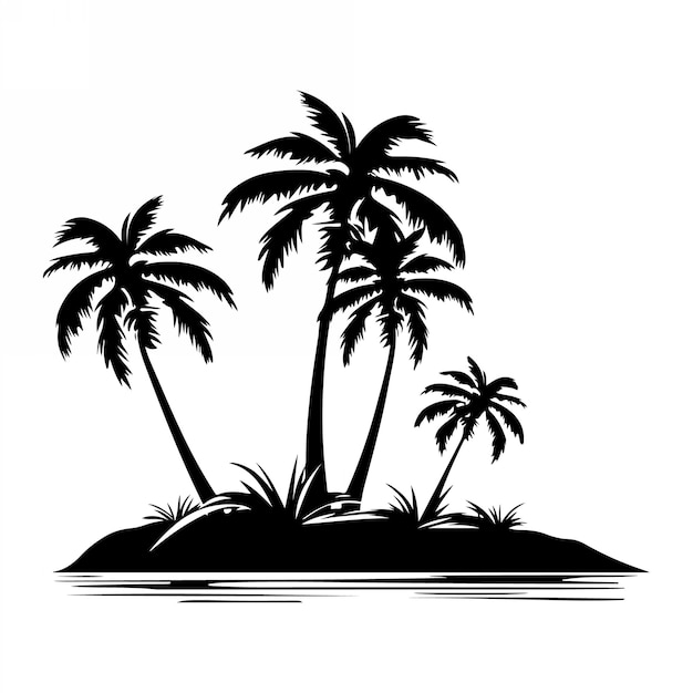 Tropical palm trees with leaves and black silhouettes isolated on a white background Vector