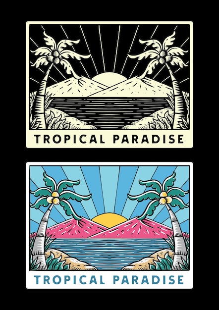 tropical paradise poster set illustration