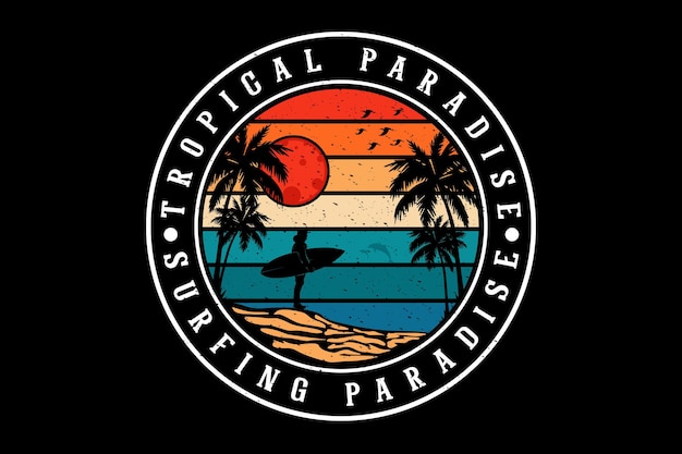 Tropical paradise surfing silhouette design