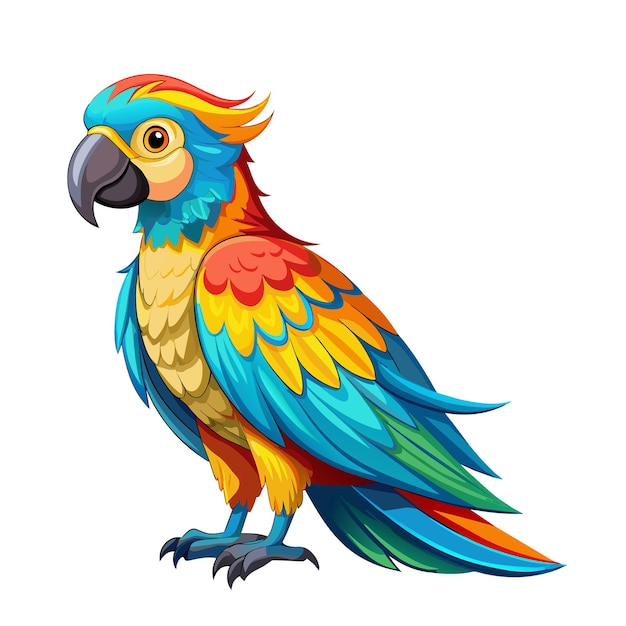 Tropical parrot bird cartoon style on white background