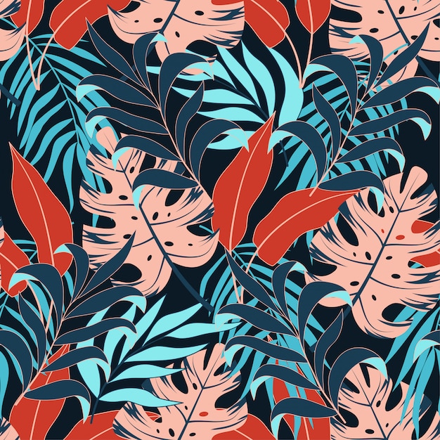 Tropical pattern with leaves and plants