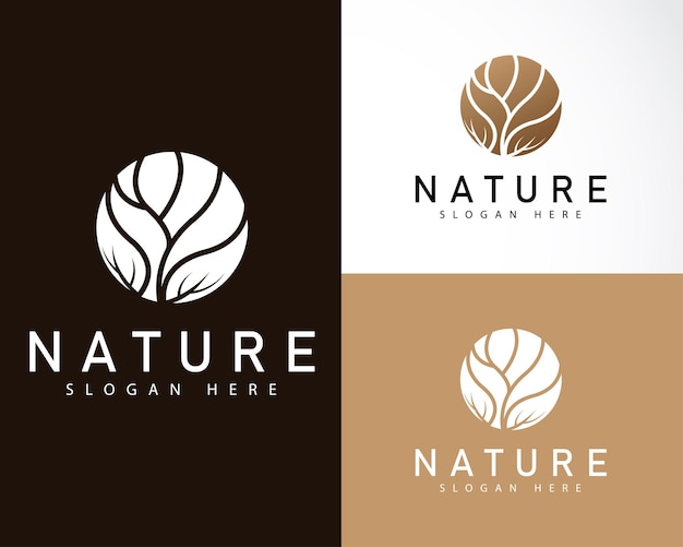 Tropical plant logo Circle flower emblem in linear n circle style Vector abstract badge for natural product design florist cosmetics ecology concept