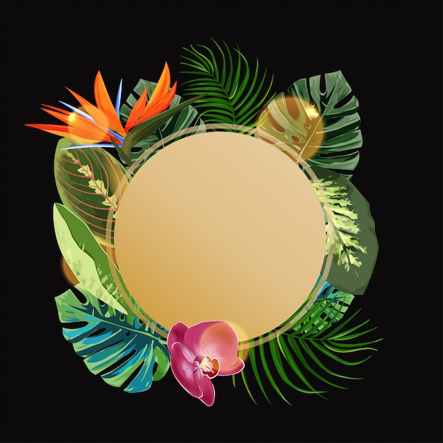 Tropical plants circle design template.