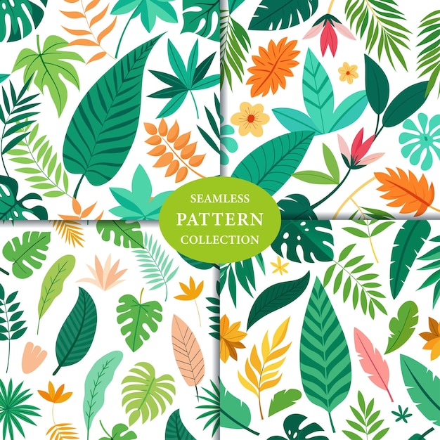 Vector tropical plants and leaves seamless pattern background design