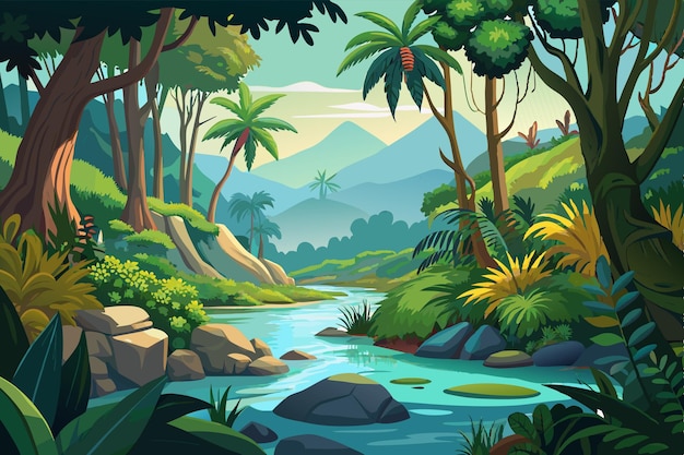 tropical rainforest forest landscape vector illustration