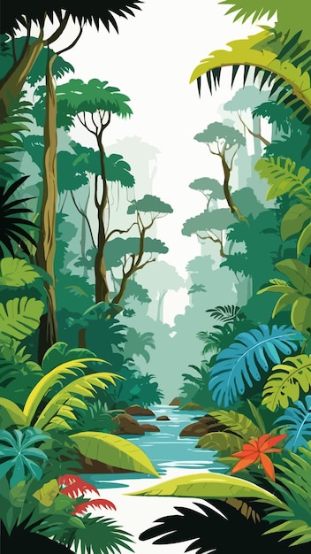 Tropical rainforest jungle cartoon drawing artwork vector