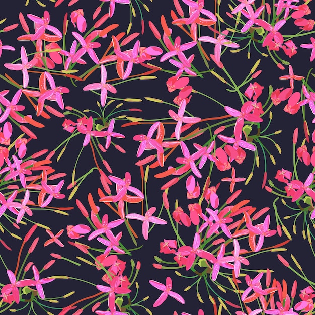 Tropical red pink flowers seamless pattern colorful isolated ha