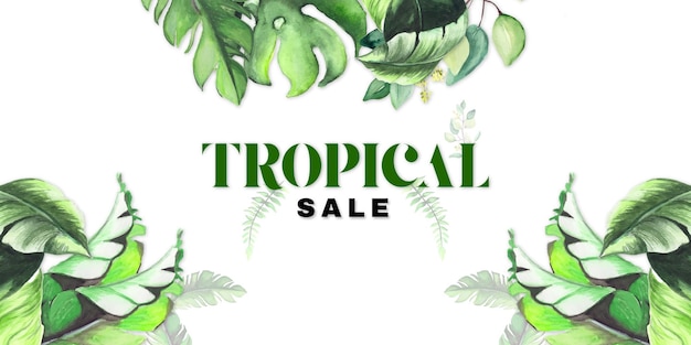 Tropical Sale Green White Background Professional Banner Multipurpose Design Free Vector