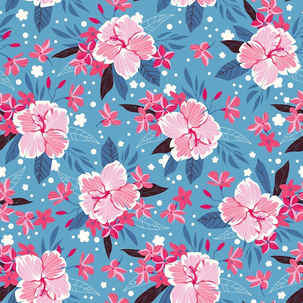 Tropical seamless background with simple flowers