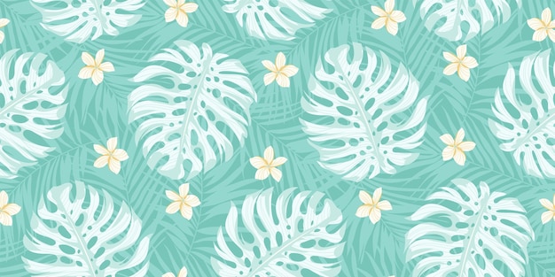 Tropical seamless background with simple flowers