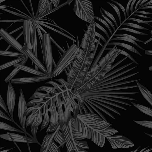 Tropical seamless pattern in black and gray style