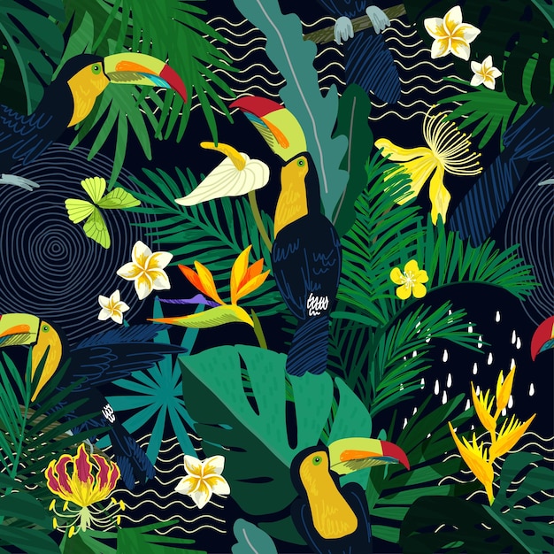 Tropical seamless pattern hand drawn vector art