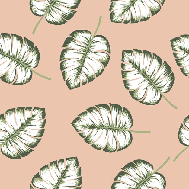 Vector tropical  seamless pattern white background. exotic jungle wallpaper. floral pink and blue monstera  leaves.