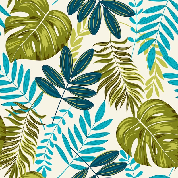 Tropical seamless pattern with colorful plants