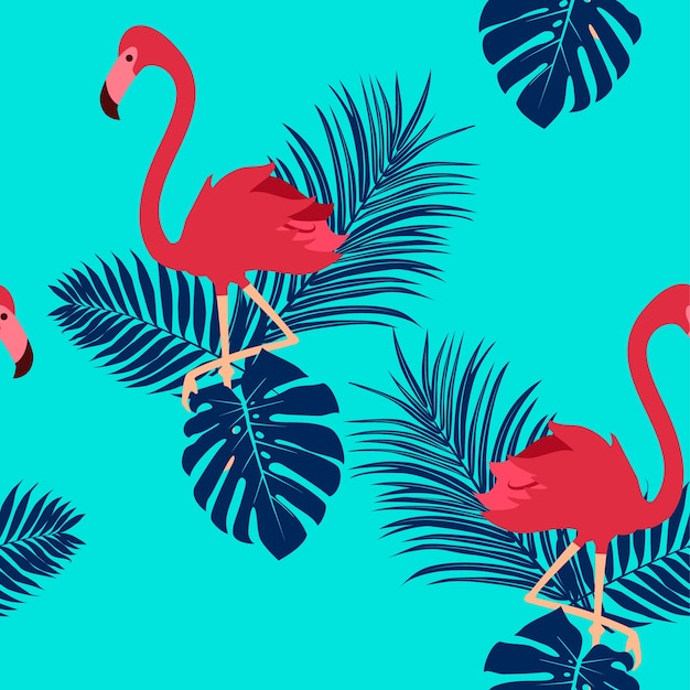 Tropical seamless pattern with flamingo.