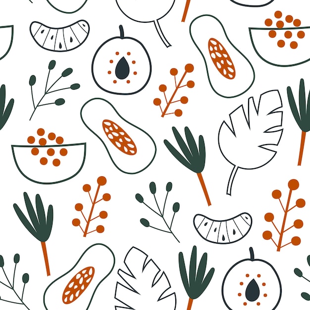 Tropical Seamless Pattern with floral elements. Vector illustration.