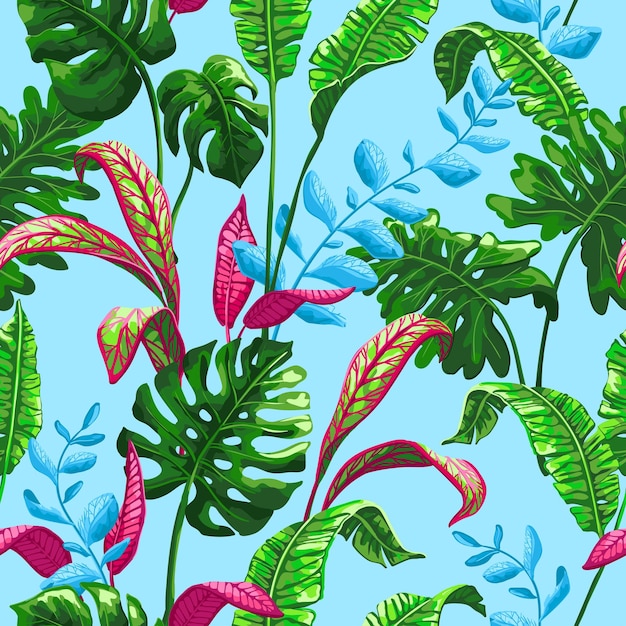 Tropical seamless pattern with palm leaves