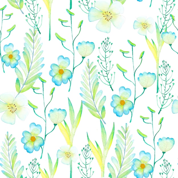 Tropical seamless pattern with watercolor exotic flowers and leaves