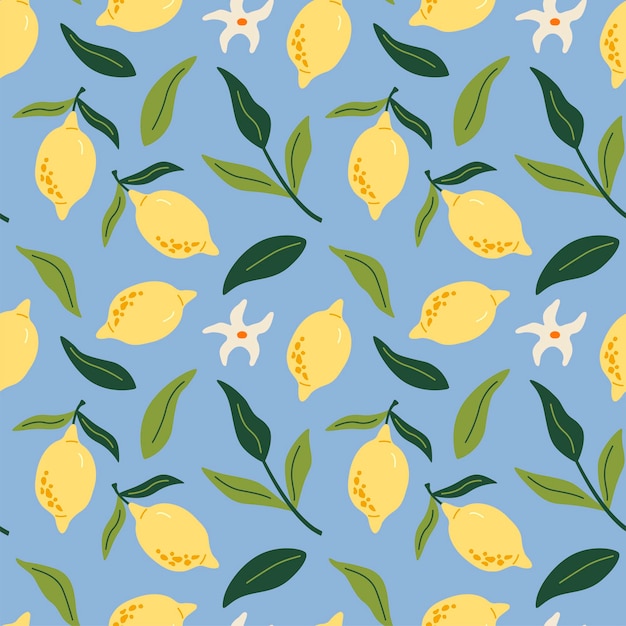 Vector tropical seamless pattern with yellow lemons cute fruit summer background bright modern print for paper cover