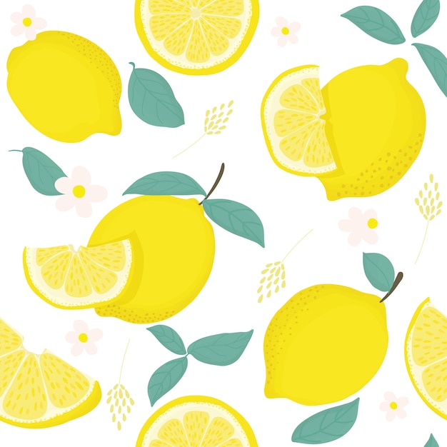 Tropical seamless pattern with yellow lemons. 