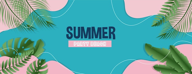 Tropical Summer background layout banner design with Paper Cut art vector