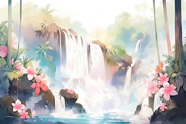 Tropical summer hawaii landscape in japanese anime style