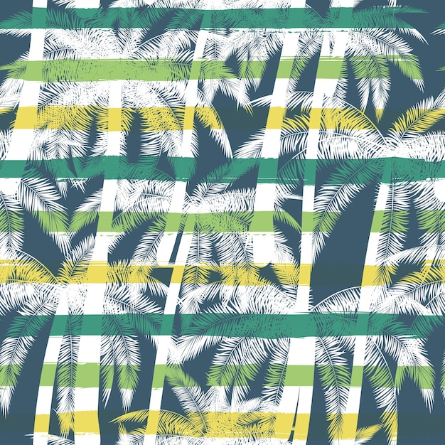 Tropical summer print with palm with stripes background Vector seamless pattern