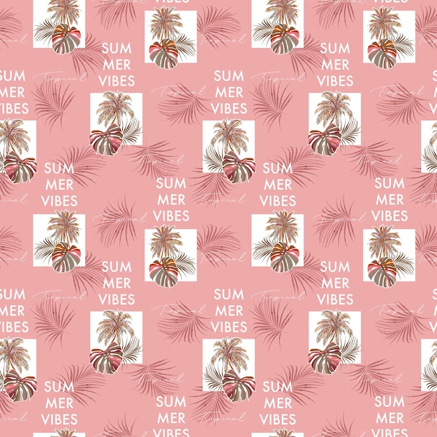 Tropical Summer Vibes seamless pattern palm tree vector Illustration