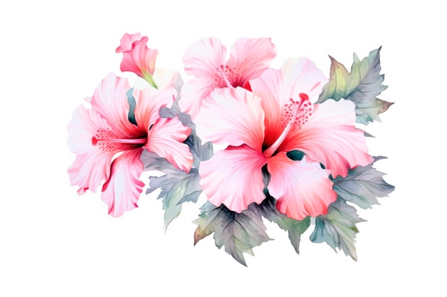 Tropical summer watercolor banner with hibiscus and plants