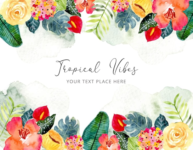 tropical summer watercolor floral frame