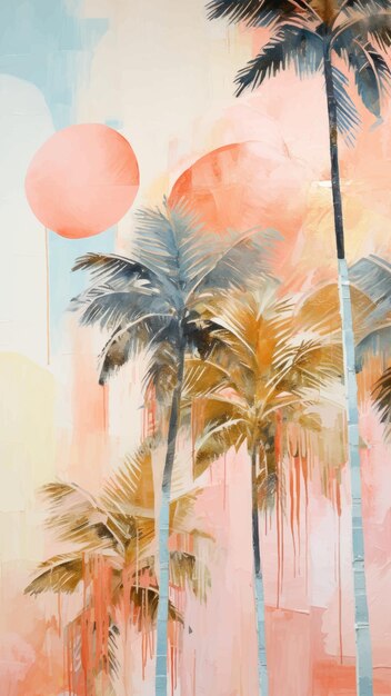 Vector tropical sunset palm trees painting