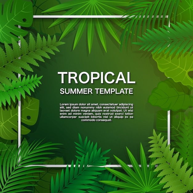 Tropical template with green leaves