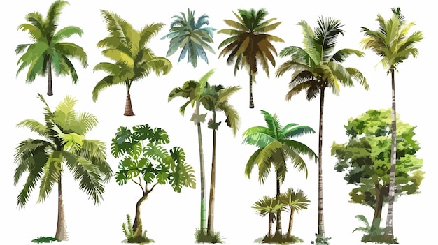 Vector tropical trees isolated on white background