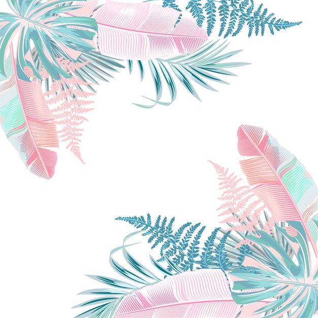 Tropical vector illustration with pink leaves on white