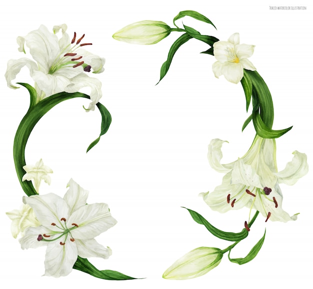 Tropical wreath with white lily and freesia