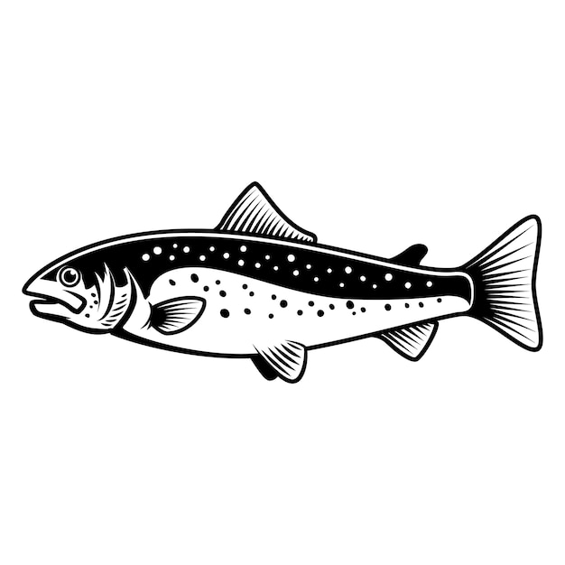 Trout fish sign on white background. Salmon fishing.  element for logo, label, emblem, sign.  illustration