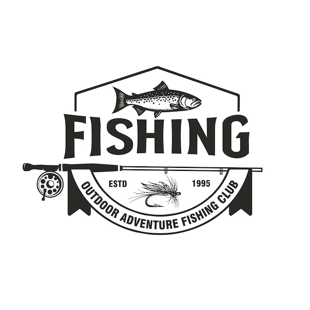 Vector trout fishing vintage badge monochrome logo vector graphic illustration