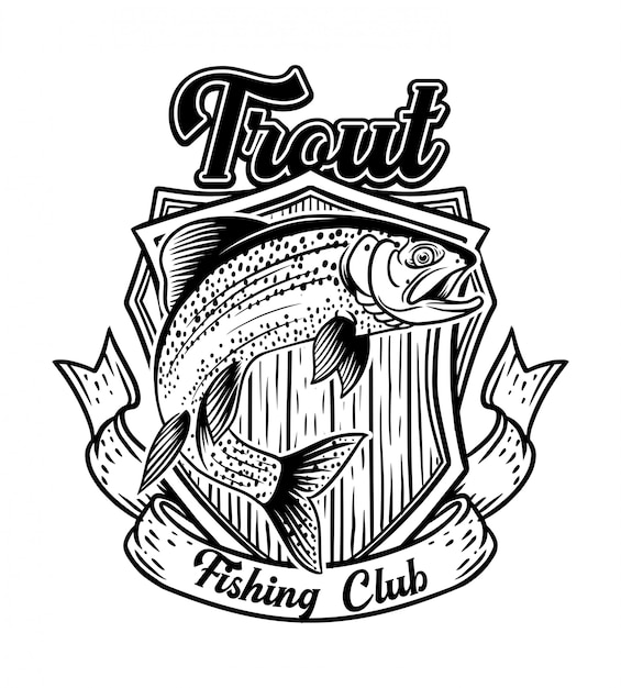 Trout jump fishing club with vintage badge 