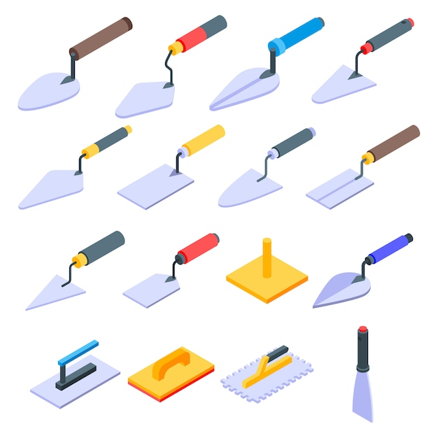 Trowel icons set, isometric style