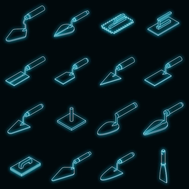 Trowel icons set vector neon